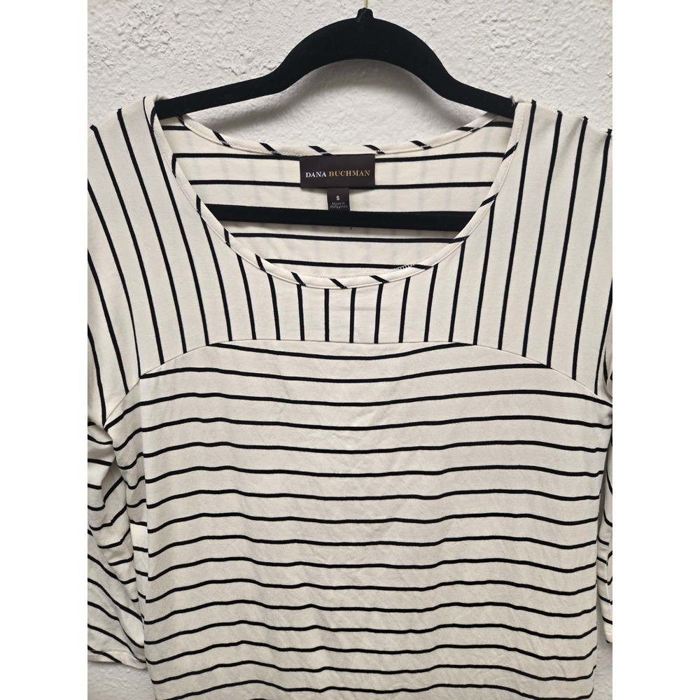 Dana Buchman Striped Knit Top Small Black White 3/4 Sleeve Coastal Classic